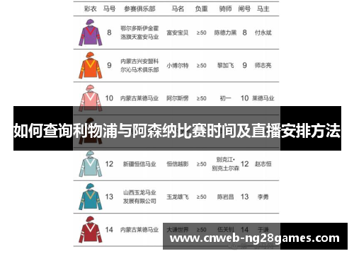 如何查询利物浦与阿森纳比赛时间及直播安排方法 如何查询利物浦与阿森纳比赛时间及直播安排方法